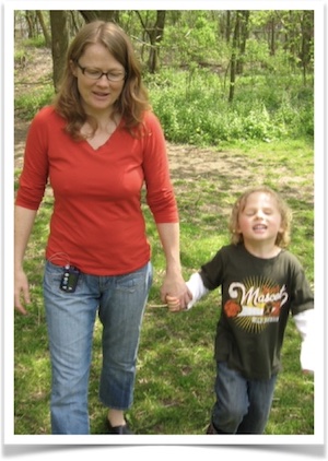 Nicole and Jonah walking in park